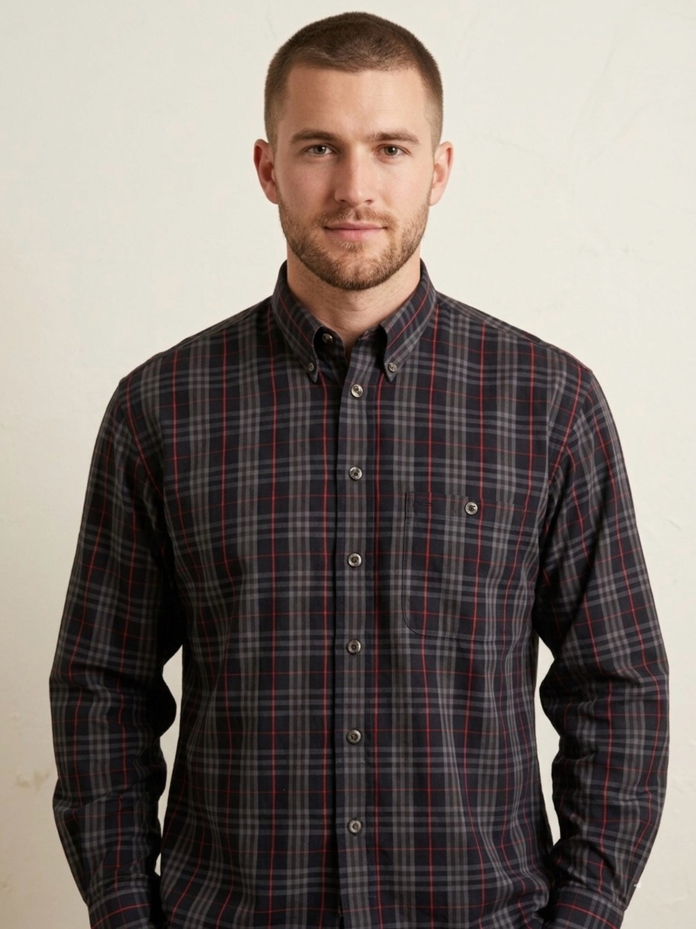 Vintage Burberrys Mens Shirt Large Gray Nova Check Plaid Button Down Made in USA
